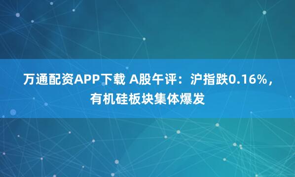 万通配资APP下载 A股午评：沪指跌0.16%，有机硅板块集体爆发
